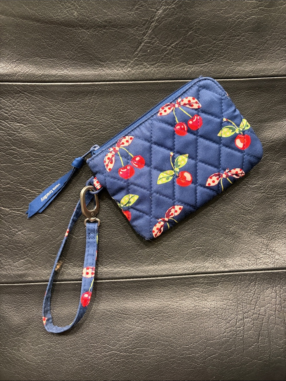 Vera Bradley Navy Quilted Cherry Wristlet